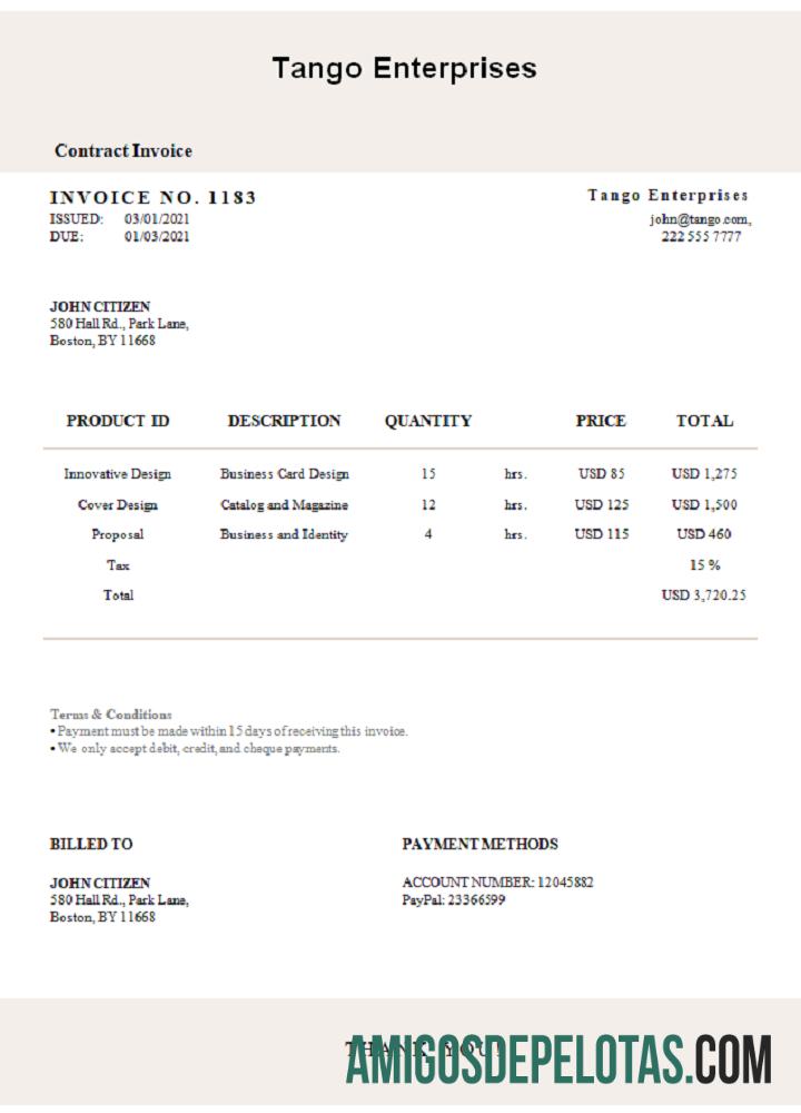 Fatura das empresas de tango dos EUA amostra